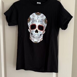 Delta Black Tee with Colorful Skull Design